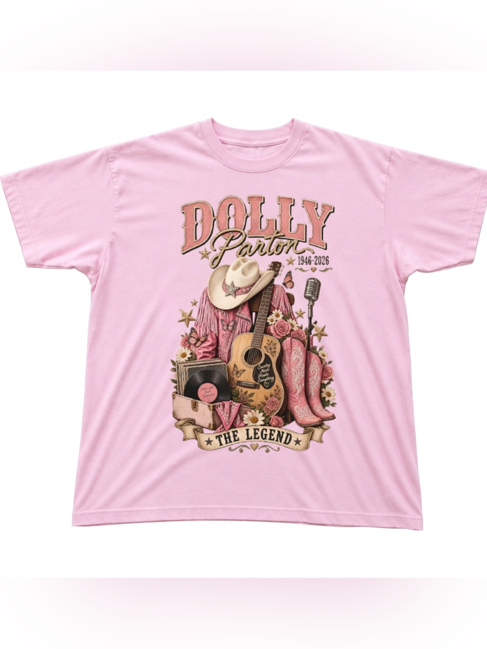 Pink Dolly Parton 'The Legend' Graphic Tee - Vintage Retro Gift For Fan